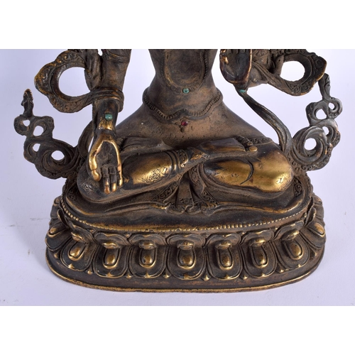 1766 - A CHINESE TIBETAN JEWELLED BRONZE BUDDHA 20th Century. 24 cm x 13 cm.