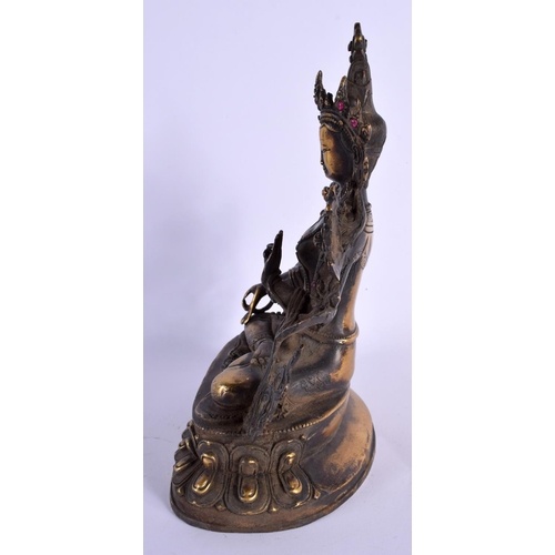 1766 - A CHINESE TIBETAN JEWELLED BRONZE BUDDHA 20th Century. 24 cm x 13 cm.