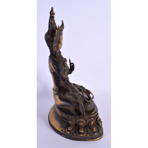 1766 - A CHINESE TIBETAN JEWELLED BRONZE BUDDHA 20th Century. 24 cm x 13 cm.