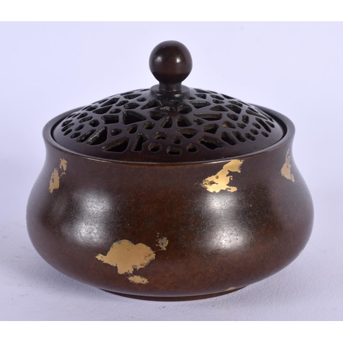 1767 - A CHINESE GOLD SPLASH BRONZE CENSER 20th Century. 6.5 cm wide.