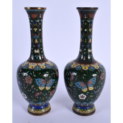 1774 - A PAIR OF LATE 19TH CENTURY JAPANESE MEIJI PERIOD CLOISONNE ENAMEL VASES decorated with birds. 16.5 ... 