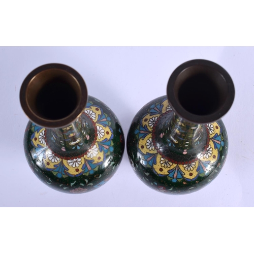 1774 - A PAIR OF LATE 19TH CENTURY JAPANESE MEIJI PERIOD CLOISONNE ENAMEL VASES decorated with birds. 16.5 ... 