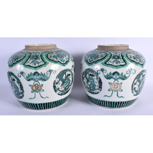 1777 - A PAIR OF 19TH CENTURY CHINESE FAMILLE VERTE GINGER JARS Qing. 20 cm x 15 cm.