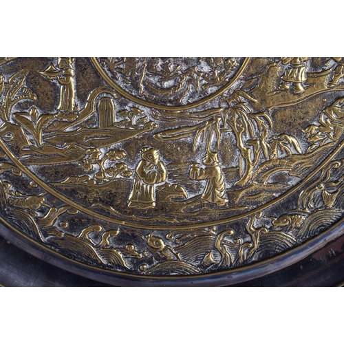 1778 - A RARE LARGE 19TH CENTURY CHINESE HONGMU AND BRONZE SCHOLARS MIRROR Qing. 50 cm x 30 cm.