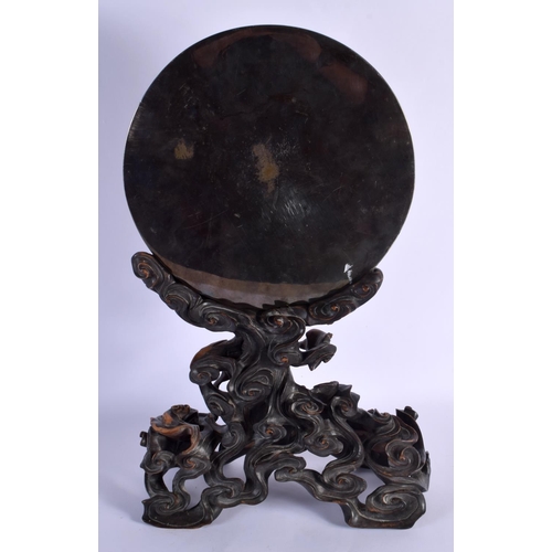 1778 - A RARE LARGE 19TH CENTURY CHINESE HONGMU AND BRONZE SCHOLARS MIRROR Qing. 50 cm x 30 cm.