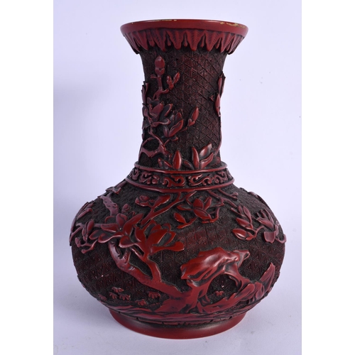 1783 - AN EARLY 20TH CENTURY CHINESE CARVED RED LACQUER VASE Late Qing/Republic. 18 cm x 12 cm.