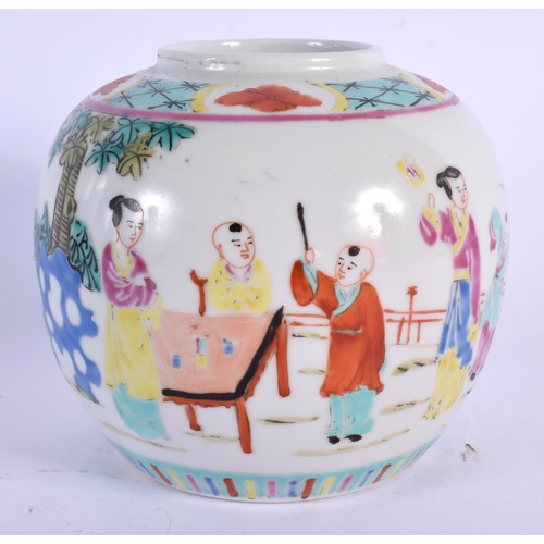 1785 - AN EARLY 20TH CENTURY CHINESE FAMILLE ROSE GINGER JAR together with a stem foot etc. Largest 13 cm x... 