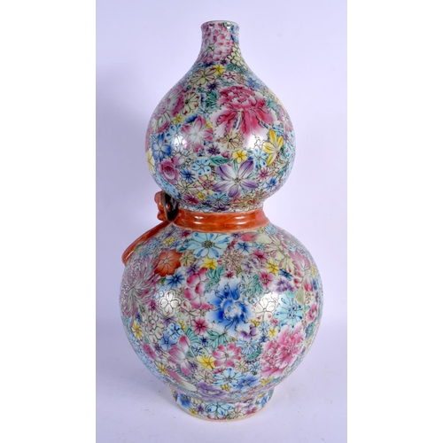 1794 - A LARGE CHINESE FAMILLE ROSE MILLIFIORE PORCELAIN DOUBLE GOURD VASE 20th Century. 42 cm x 15 cm.