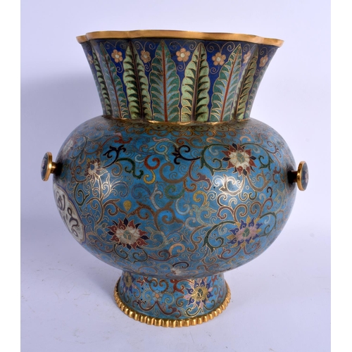 1814 - A LARGE CHINESE ISLAMIC MARKET CLOISONNE ENAMEL HANGING VASE probably 19th century, decorated with f... 