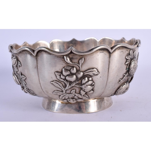 1817 - A 19TH CENTURY CHINESE EXPORT SILVER FLUTED BOWL by Zeewo. 11.5 cm wide.