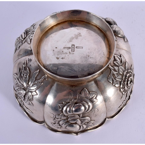 1817 - A 19TH CENTURY CHINESE EXPORT SILVER FLUTED BOWL by Zeewo. 11.5 cm wide.