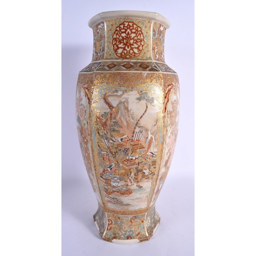 1822 - A LARGE 19TH CENTURY JAPANESE MEIJI PERIOD SATSUMA POTTERY VASE painted with figures. 44 cm x 14 cm.