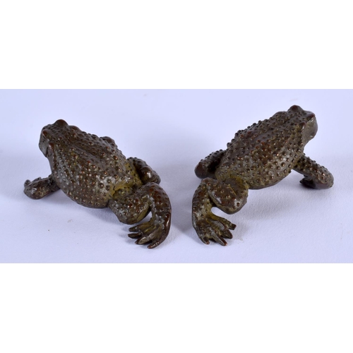 1852 - A PAIR OF JAPANESE BRONZE TOAD OKIMONO. 5.5 cm x 4.5 cm.