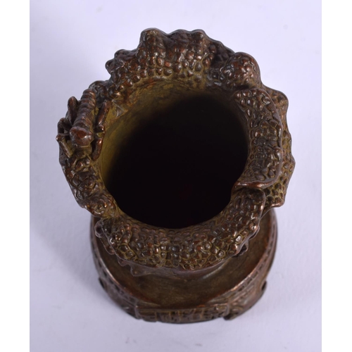 1869 - A JAPANESE BRONZE FLOWER VASE OKIMONO. 5 cm x 4 cm.