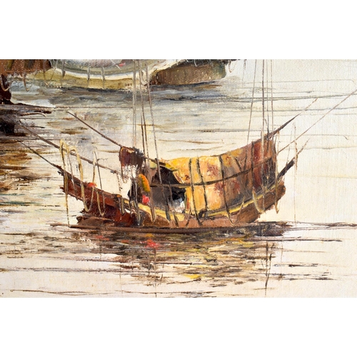 2138 - Chinese School (C1950) Pair, Boats, Oil on canvas. Largest 73 cm x 50 cm.