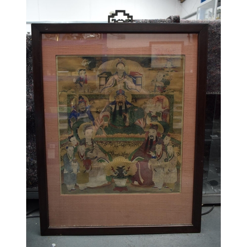 2139 - Chinese School (19th Century) Watercolour, GuanDi with attendants. 100 cm x 75 cm.