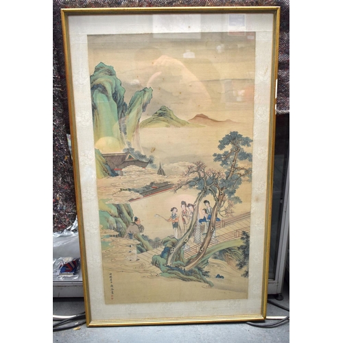 2140 - Chinese School (19th Century) Watercolour, Beauties within a landscape. 95 cm x 55 cm.