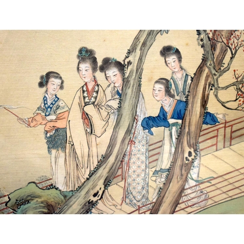 2140 - Chinese School (19th Century) Watercolour, Beauties within a landscape. 95 cm x 55 cm.