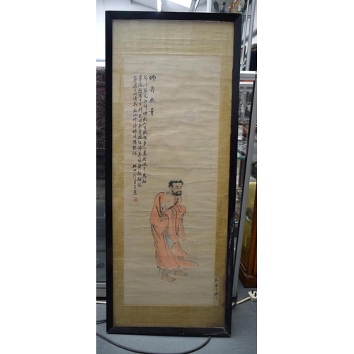 2141 - Chinese School (19th Century) Watercolour, Standing Monk. 120 cm x 45 cm.