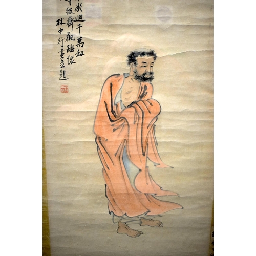 2141 - Chinese School (19th Century) Watercolour, Standing Monk. 120 cm x 45 cm.