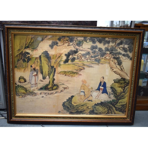 2142 - Chinese School (19th Century) Watercolour, Three figures in a landscape. 100 cm x 68 cm.