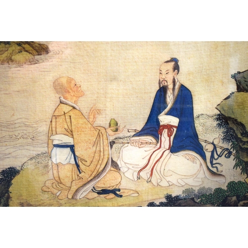 2142 - Chinese School (19th Century) Watercolour, Three figures in a landscape. 100 cm x 68 cm.