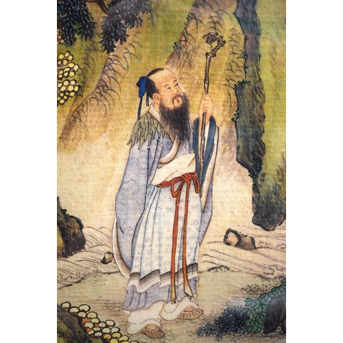 2142 - Chinese School (19th Century) Watercolour, Three figures in a landscape. 100 cm x 68 cm.