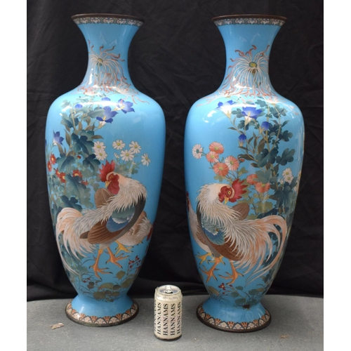 2143 - A FINE AND RARE PAIR OF LARGE 19TH CENTURY JAPANESE MEIJI PERIOD CLOISONNE ENAMEL VASES of monumenta... 