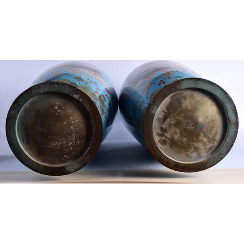 2143 - A FINE AND RARE PAIR OF LARGE 19TH CENTURY JAPANESE MEIJI PERIOD CLOISONNE ENAMEL VASES of monumenta... 