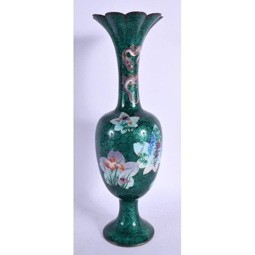 2147 - AN UNUSUAL LATE 19TH CENTURY JAPANESE MEIJI PERIOD CLOISONNE ENAMEL VASE decorated with panels of bi... 