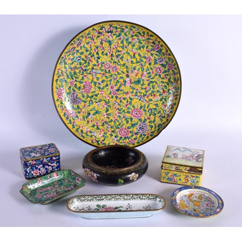 2151 - A LARGE 19TH CENTURY CHINESE CANTON ENAMEL CIRCULAR DISH Qing, together with five other Canton items... 