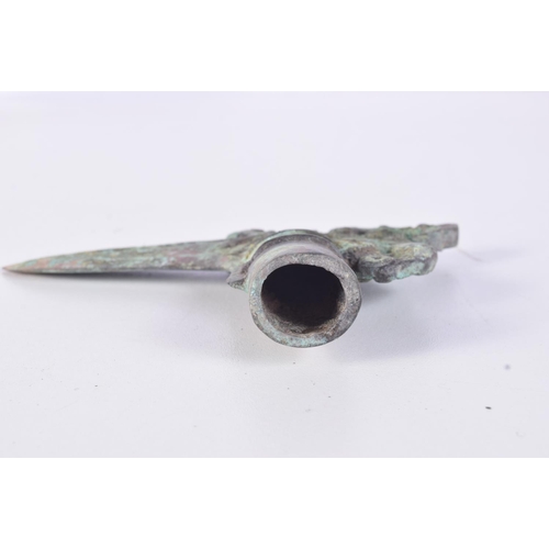 3016 - A small Chinese bronze Axe head 9 x 13.5 cm.