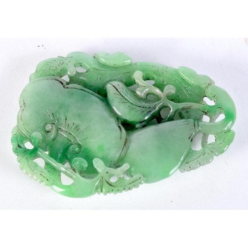 3017 - A small Chinese carved Jade boulder of a Lizard on a fruiting pod 9 x 6.5 cm.