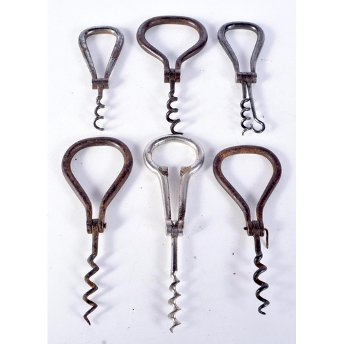 3054 - A collection of folding bow corkscrews one nickel plated (6).