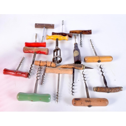 3058 - A collection of English and continental corkscrews wooden  and Antler (14).