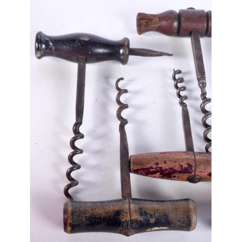 3059 - A collection of 19th century  wooden handled simple corkscrews with four sided shanks  (6).