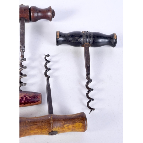 3059 - A collection of 19th century  wooden handled simple corkscrews with four sided shanks  (6).