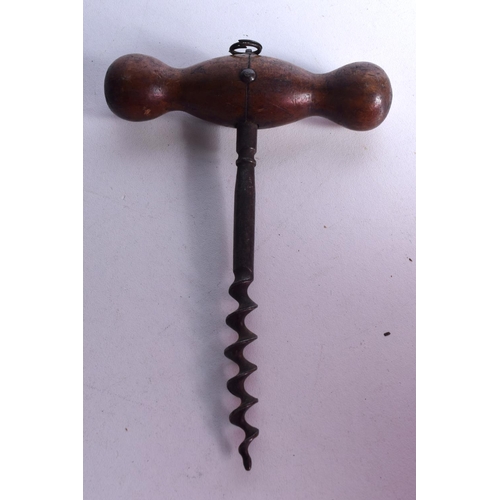 3061 - A 19th century corkscrew with brush together with another wooden handled corkscrew (2)