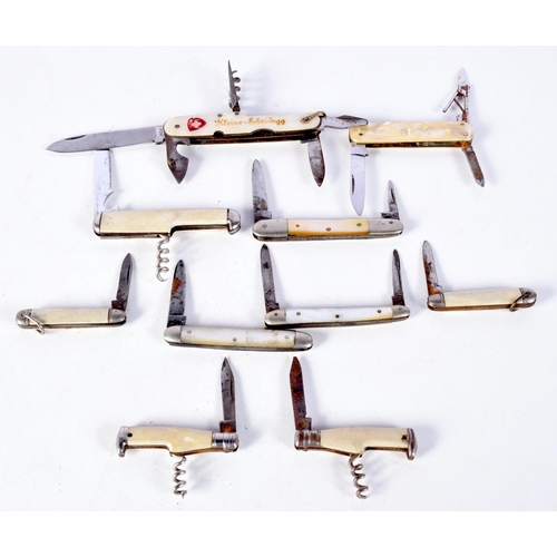 3067 - A collection of small pearl handled pen knives largest 8.5 cm. (10).