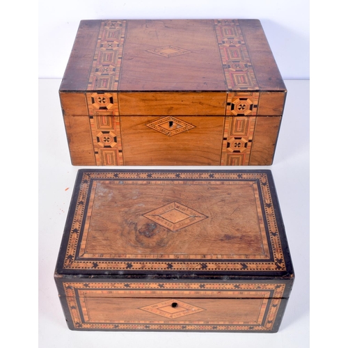 3083 - A large Tunbridge ware box together with a smaller box 30 x 22 x 13 cm (2)