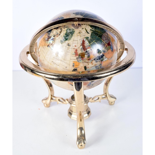 3087 - A contemporary globe inlaid with hardstones 34 x 32 cm.