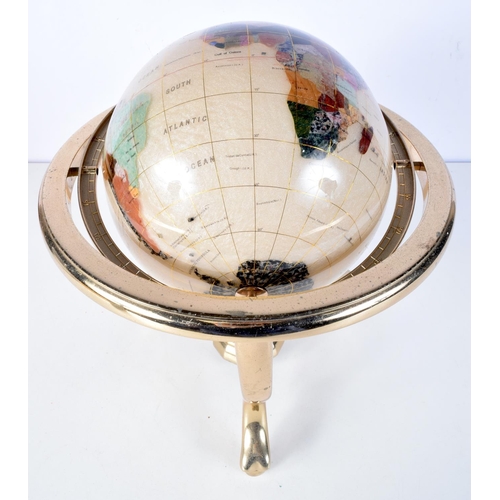 3087 - A contemporary globe inlaid with hardstones 34 x 32 cm.