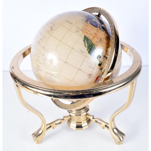 3087 - A contemporary globe inlaid with hardstones 34 x 32 cm.