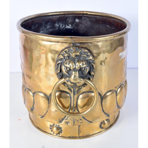 3088 - A 19th Century Dutch Steamer hammered brass bucket 25 x 34 cm.