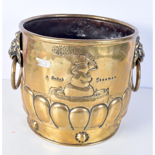 3088 - A 19th Century Dutch Steamer hammered brass bucket 25 x 34 cm.