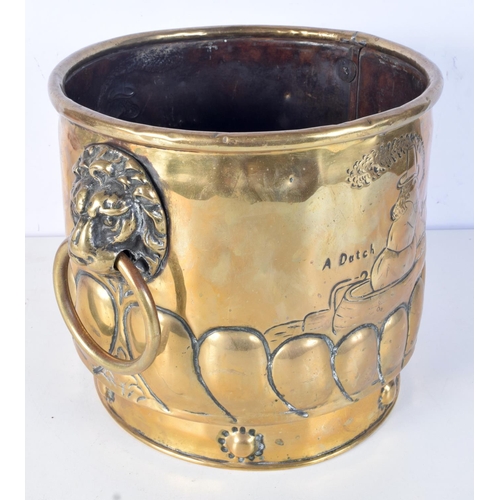 3088 - A 19th Century Dutch Steamer hammered brass bucket 25 x 34 cm.