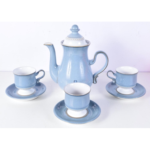 3096 - A Denby teapot with three cups and saucers.26 cm (7).