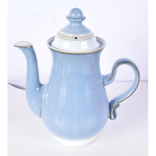 3096 - A Denby teapot with three cups and saucers.26 cm (7).