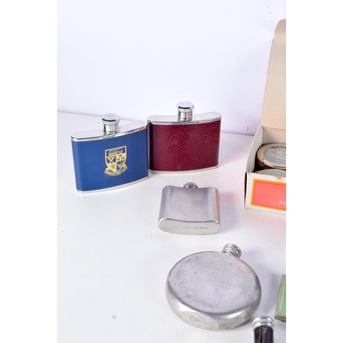 3111 - A collection of vintage hip flasks and a box of unopened snuff (12).