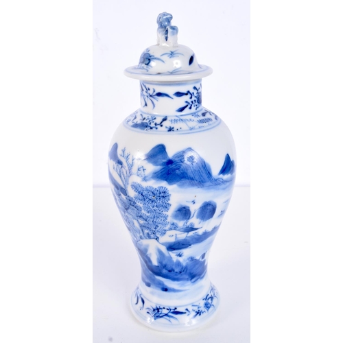 3140 - A late 19th Century Chinese porcelain blue and white Baluster vase and cover, decorated with a lands... 